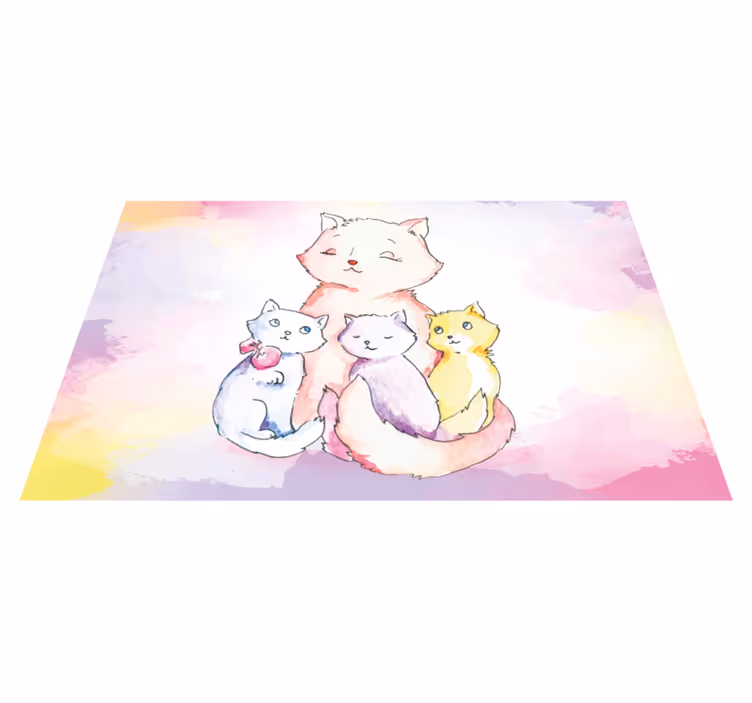 Tappeto vinile bebé simpatica famiglia di gatti - TenStickers