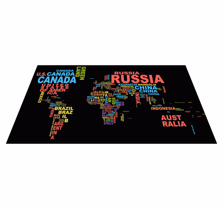 Tappeto vinile mappamondo tipografia dei paesi - TenStickers