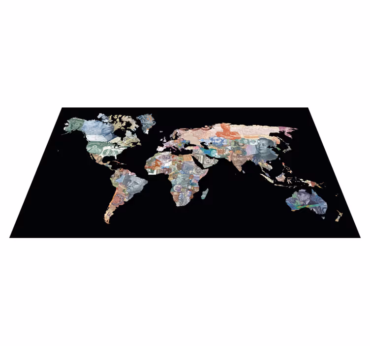Tappeto vinile mappamondo mappa delle valute mondiali - TenStickers