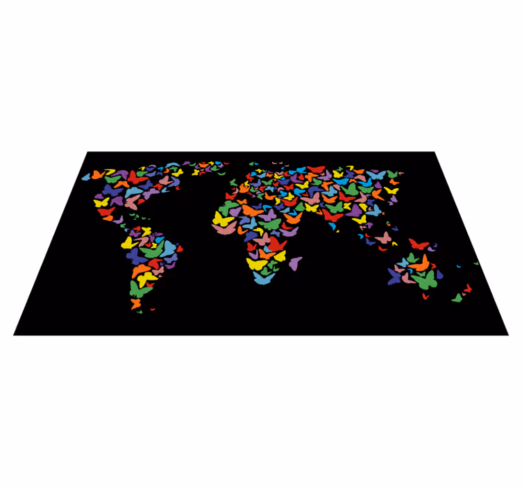 Tappeto vinile mappamondo mappa delle farfalle colorate - TenStickers
