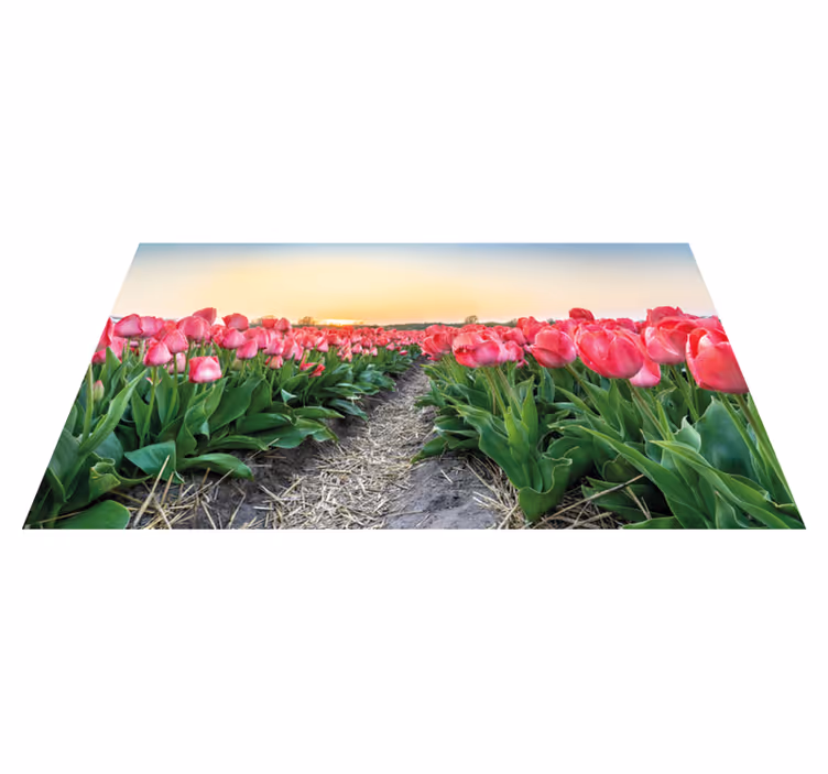 Tappeto vinile fiori prospettiva del campo di tulipani - TenStickers