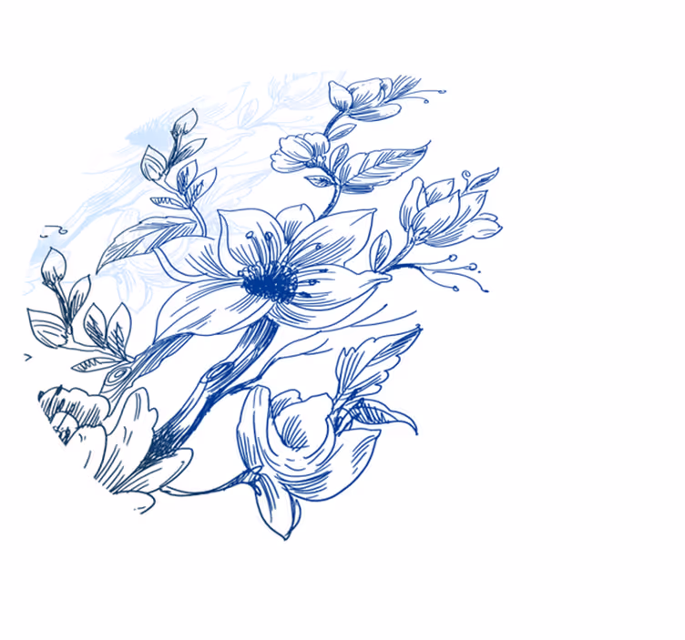 Tappeto vinile fiori schizzo botanico blu - TenStickers