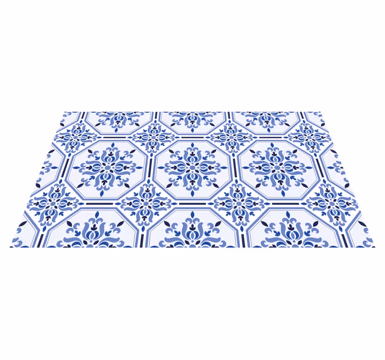 Tappeto vinile piastrelle elementi di fiori azzurri - TenStickers
