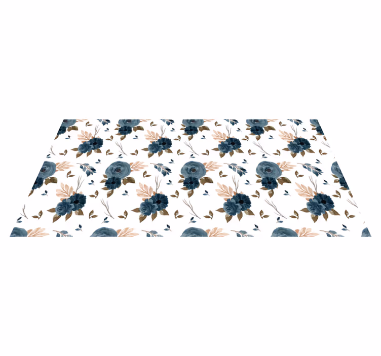 Tappeto vinile fiori rose blu eleganti - TenStickers