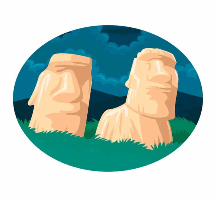 Tappeto vinile mappamondo silhouette di statue moai - TenStickers