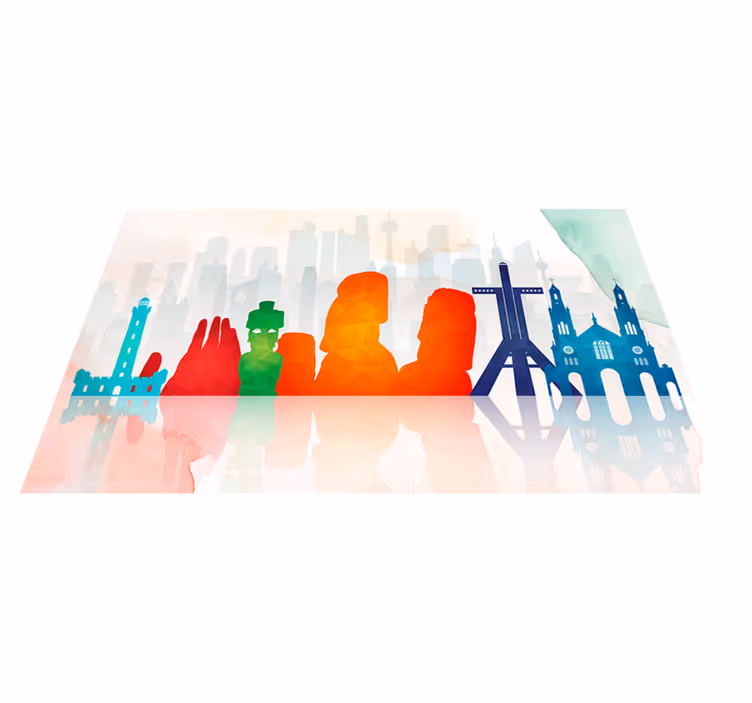 Tappeto vinile ufficio sagome colorate dello skyline - TenStickers