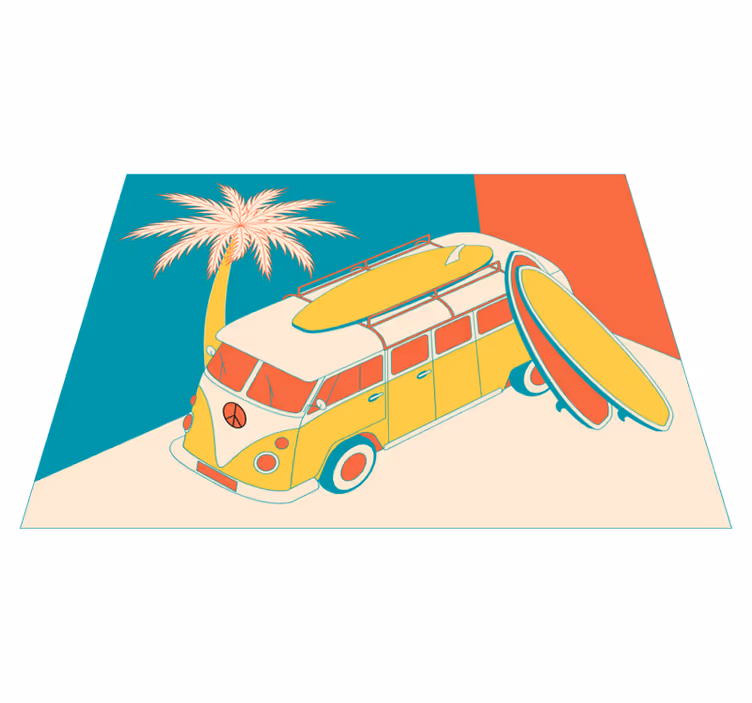Tappeto vinile vintage avventura in furgone per il surf - TenStickers