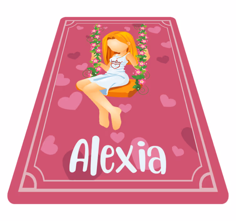 Tappeto vinile per ragazzi altalena sull'erba con nome - TenStickers
