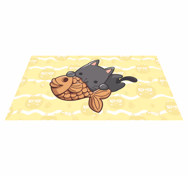 Tappeto vinile animali gatto cucciolo che mangia pesce - TenStickers