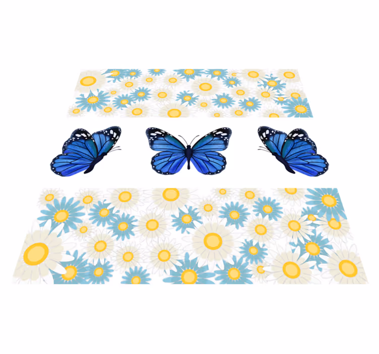 Tappeto vinile fiori farfalle blu - TenStickers