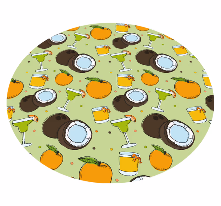 Tappeto vinile rotondo divertimento con cocktail al cocco - TenStickers