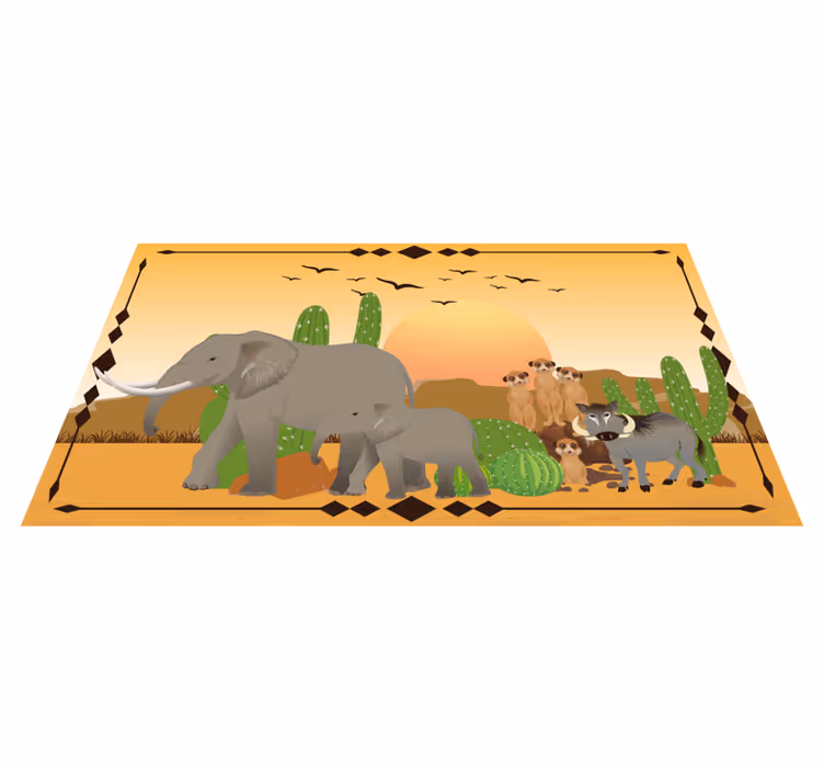 Tappeto vinile natura spedizione elefante crepuscolare - TenStickers