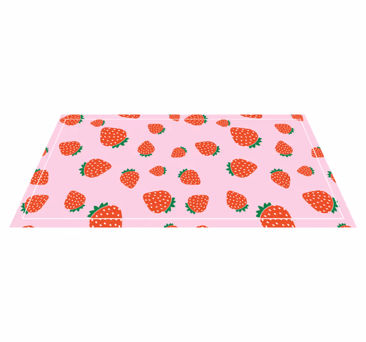 Tappeto in vinile con fiori e piante Motivo fragole su sfondo ros - TenStickers
