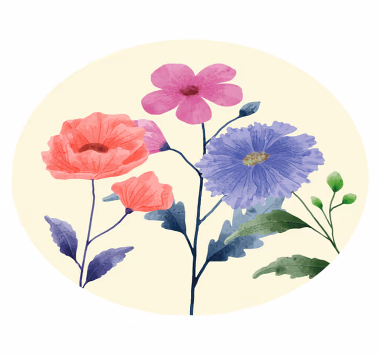Tappeto vinile rotondo composizione di fiori vibranti - TenStickers