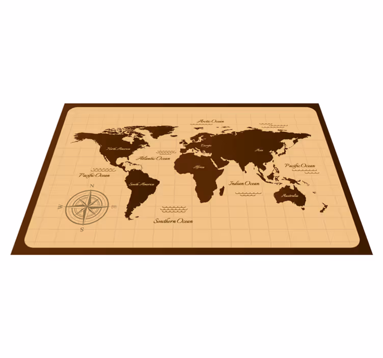 Tappeto vinile mappamondo design vintage marrone - TenStickers