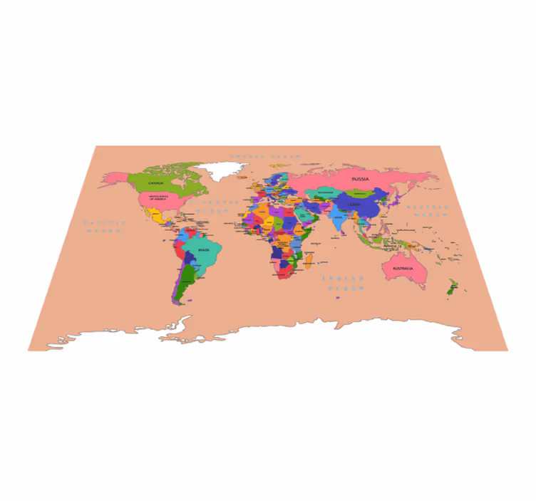Tappeto vinile mappamondo panoramica beige - TenStickers
