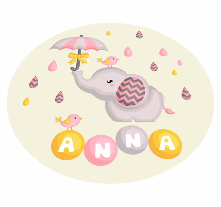 Tappeto vinile con nome simpatico disegno di elefante - TenStickers