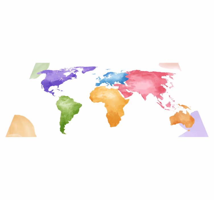 Tappeto vinile mappamondo continenti colorati - TenStickers