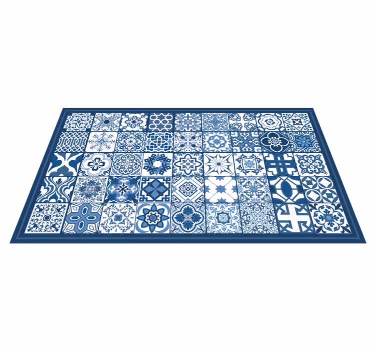 Tappeto vinile piastrelle classici motivi blu - TenStickers