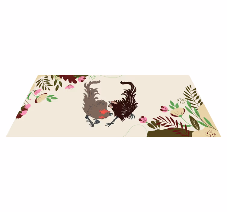 Tappeto vinile animali scena floreale di piccioni - TenStickers