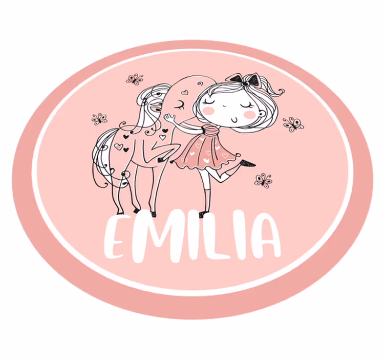 Tappeto vinile per ragazzi ragazza e cavallo con nome - TenStickers