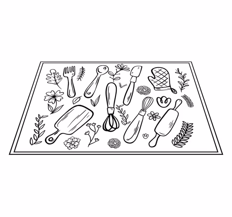 Tappeto pvc cucina illustrazione utensili da cucina - TenStickers