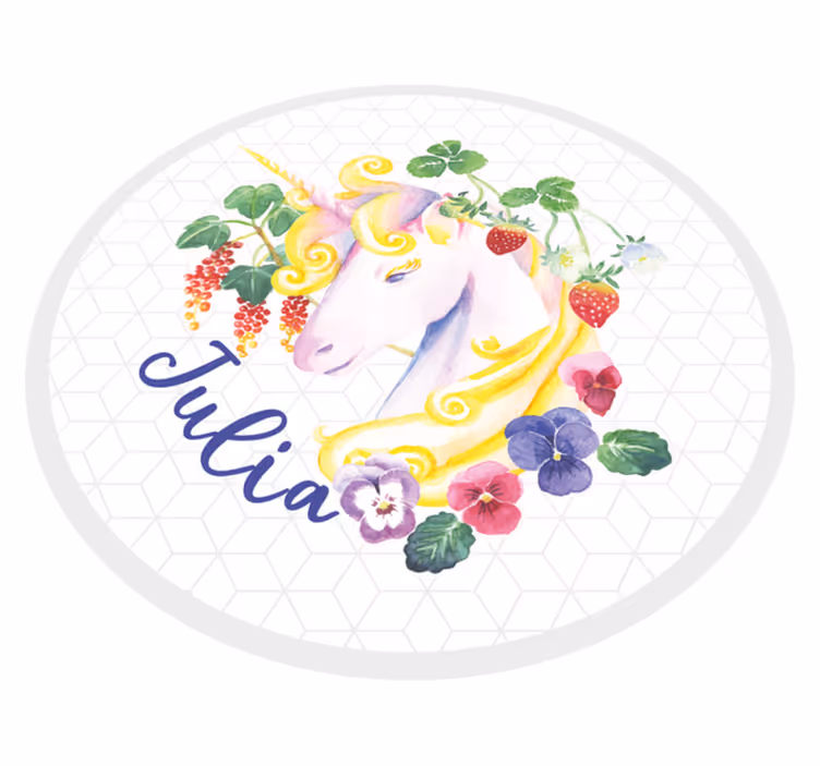 Tappeto vinile per ragazzi fiore di unicorno personalizzato - TenStickers