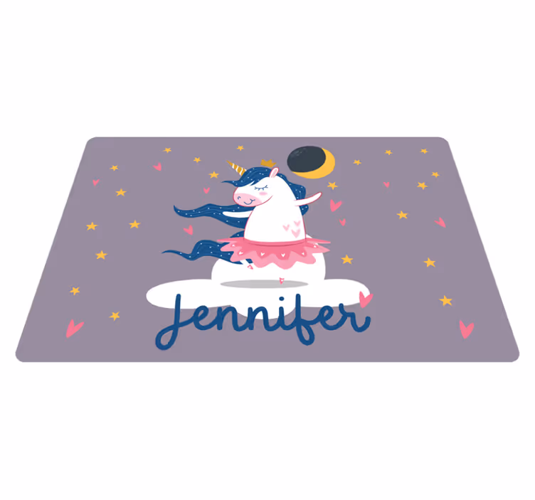 Tappeto pvc nome Ballerina unicorno su nuvola - TenStickers