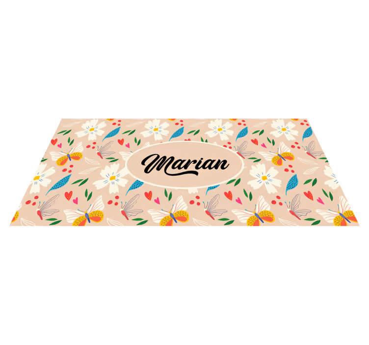 Tappeto vinile camera da letto floreale beige personalizzato - TenStickers