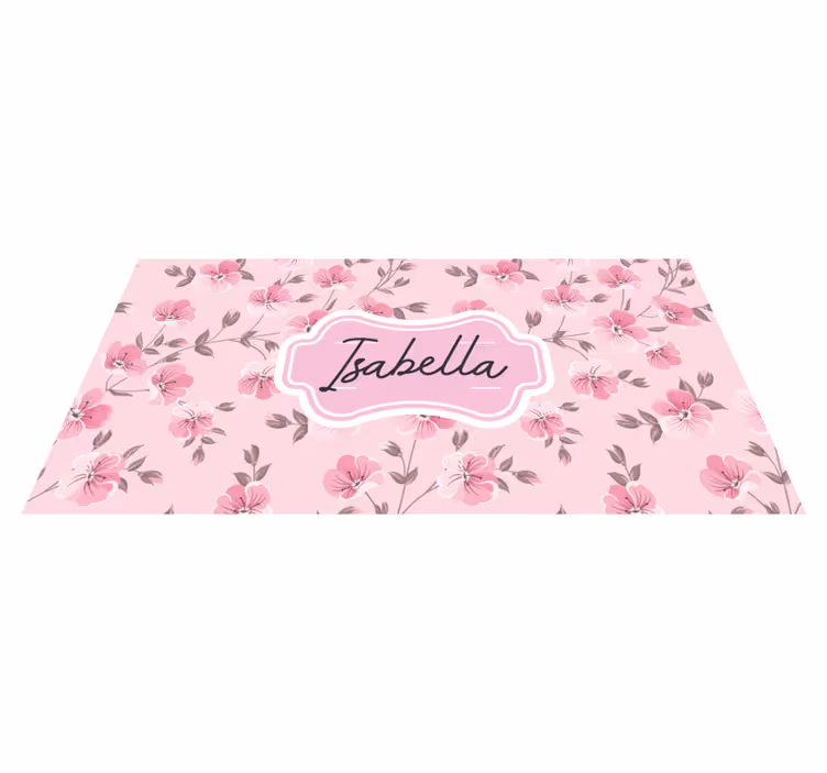 Tappeto vinile per ragazzi disegno floreale rosa con nome - TenStickers