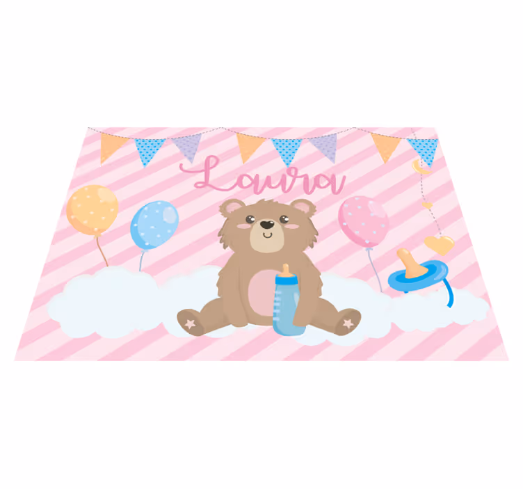 Tappeto vinile bebé orso festivo con nome - TenStickers