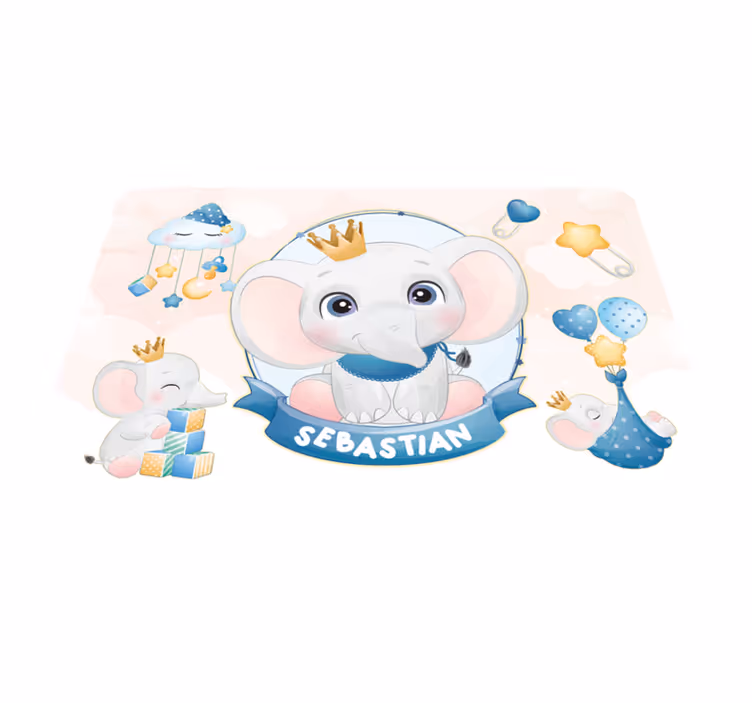 Tappeto vinile con nome elefante incoronato gioco - TenStickers