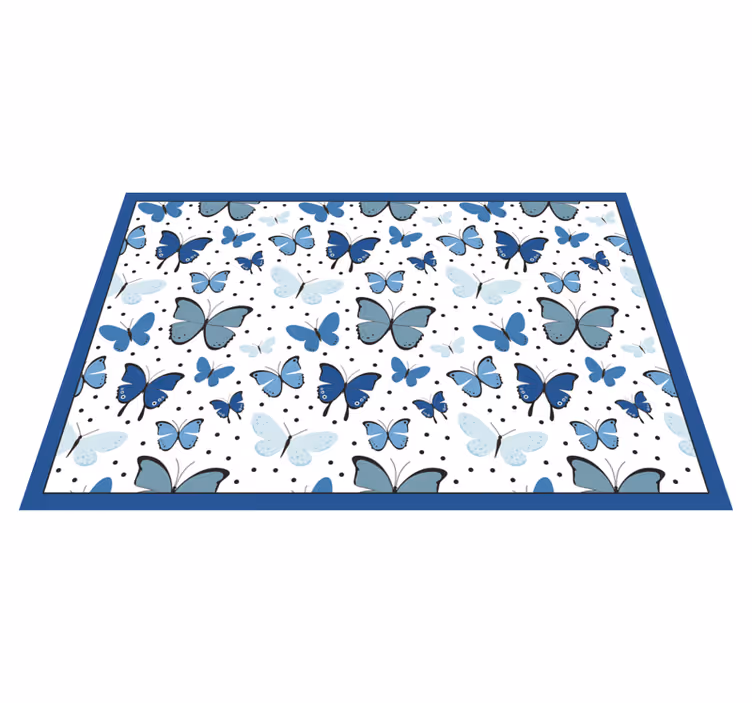 Tappeto vinile fiori motivo farfalla blu - TenStickers