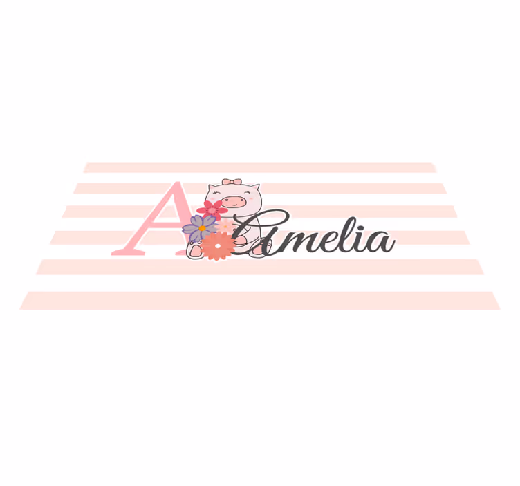 Tappeto vinile con nome illustrazione di maiale carino - TenStickers