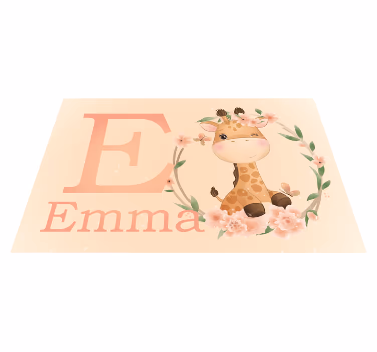 Tappeto vinile con nome illustrazione giraffa incantevole - TenStickers