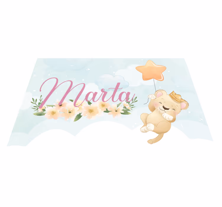 Tappeto vinile bebé leone con mongolfiera e nome - TenStickers