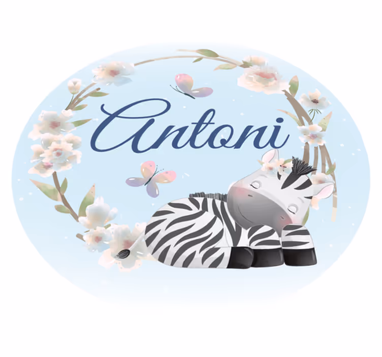 Tappeto vinile bebé cucciolo di zebra con nome - TenStickers