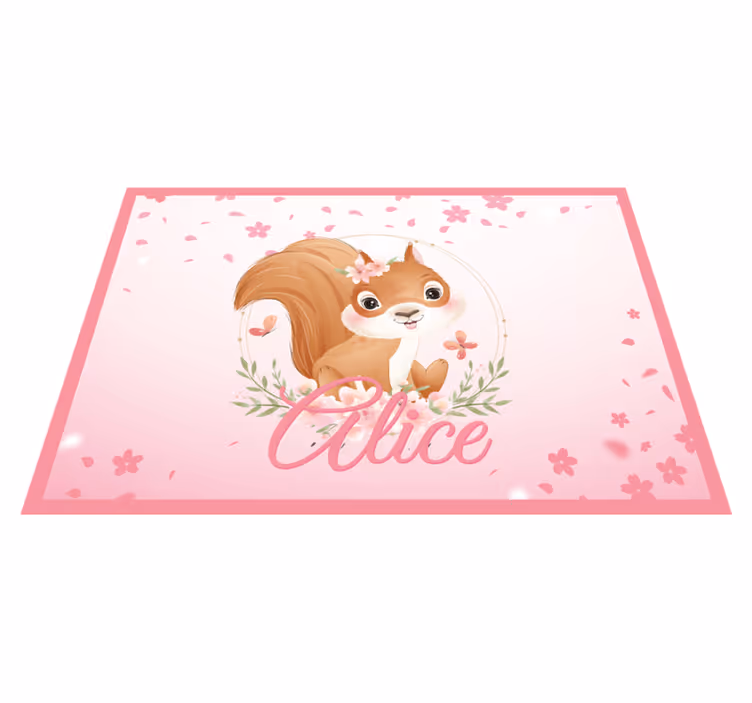 Tappeto vinile con nome illustrazione di scoiattolo - TenStickers