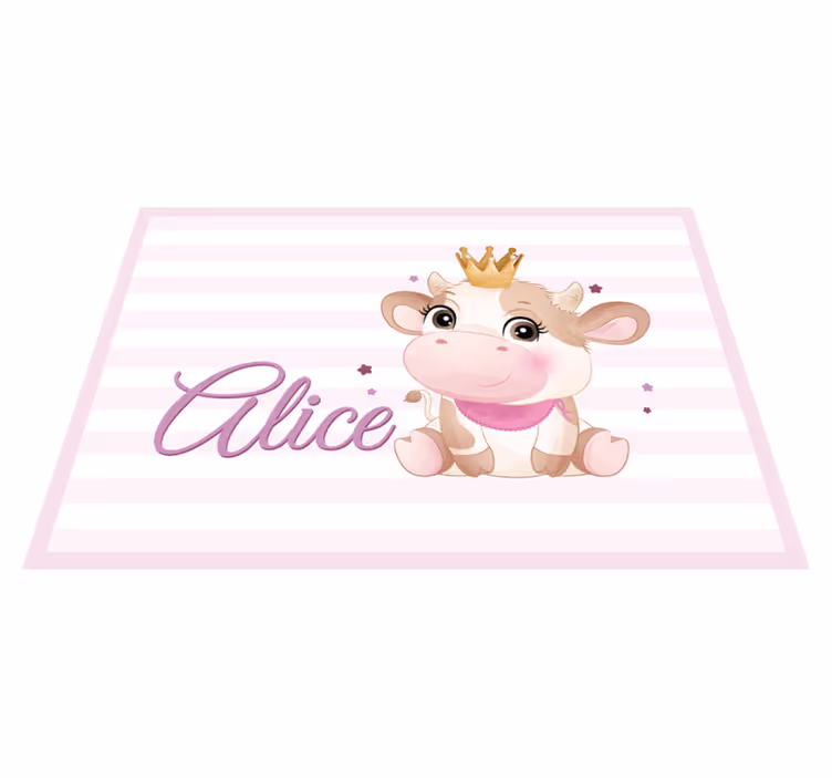 Tappeto vinile con nome simpatico personaggio mucca - TenStickers