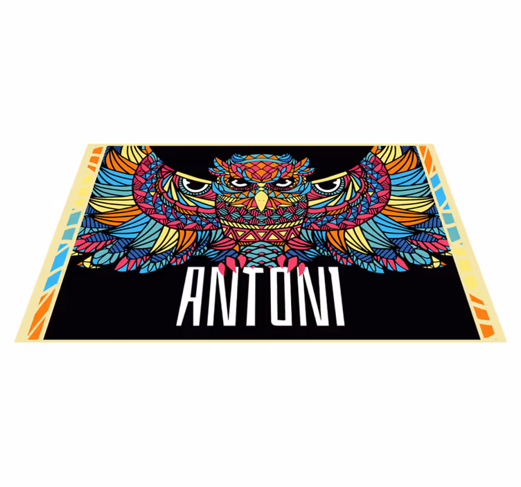 Tappeto vinile con nome personalizzazione del gufo colorato - TenStickers