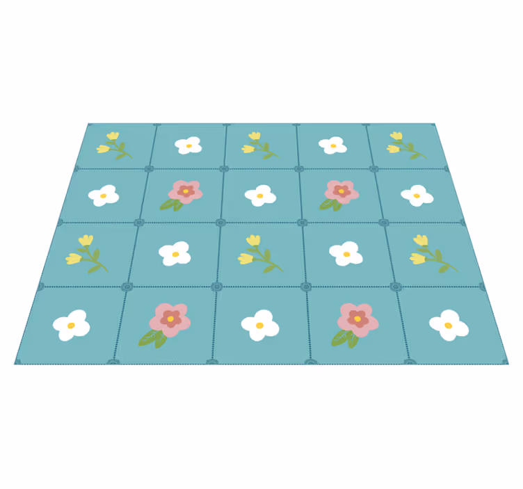 Tappeto vinile fiori motivo floreale a piastrelle - TenStickers