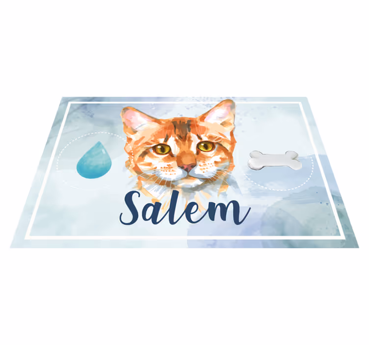 Tappeto in vinile gatto acquerellato con nome - TenStickers