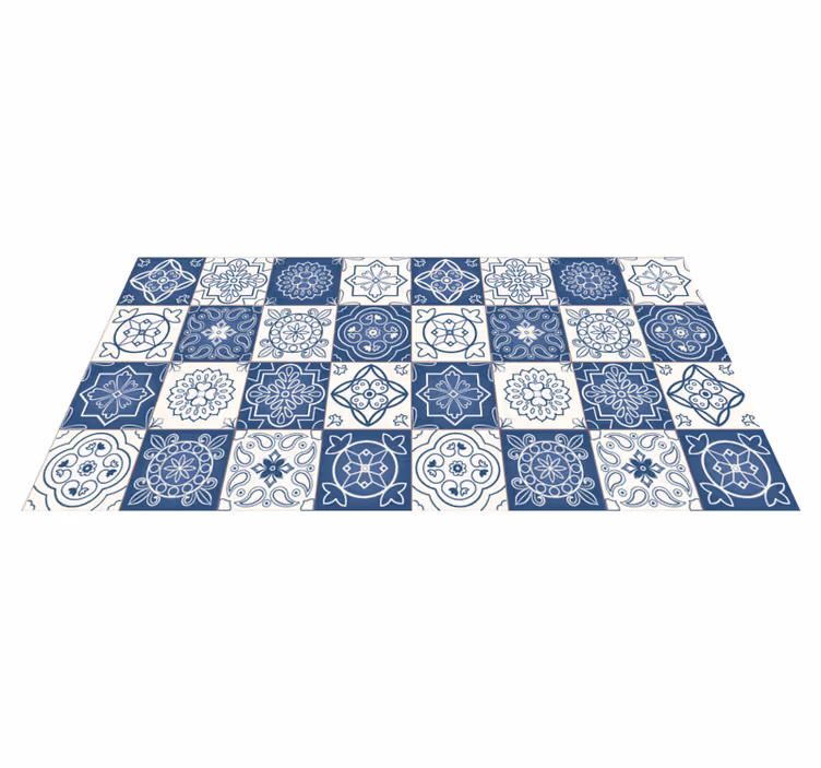 Tappeto vinile cucina piastrelle blu vintage - TenStickers