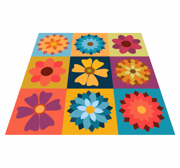 Tappeto in vinile piastrelle fiori hippy multicolori - TenStickers