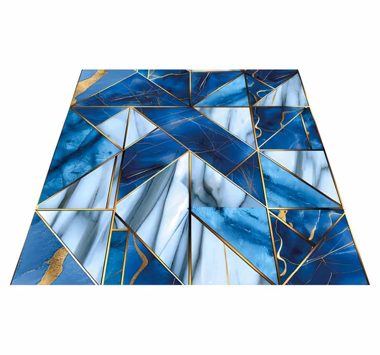 Tappeto vinile effetto marmo marmo blu geometrico ed effetto dora - TenStickers
