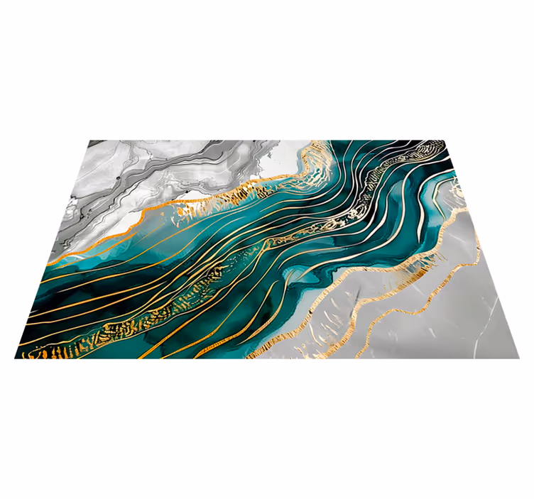 Tappeto in vinile effetto marmo grigio e verde con effetto dorato - TenStickers