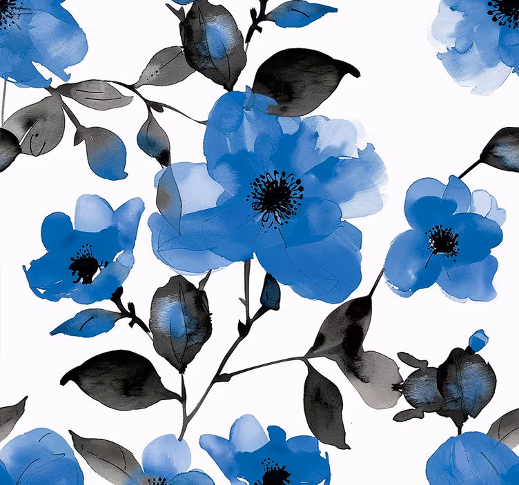 Carta da parati floreale motivo papaveri blu - TenStickers