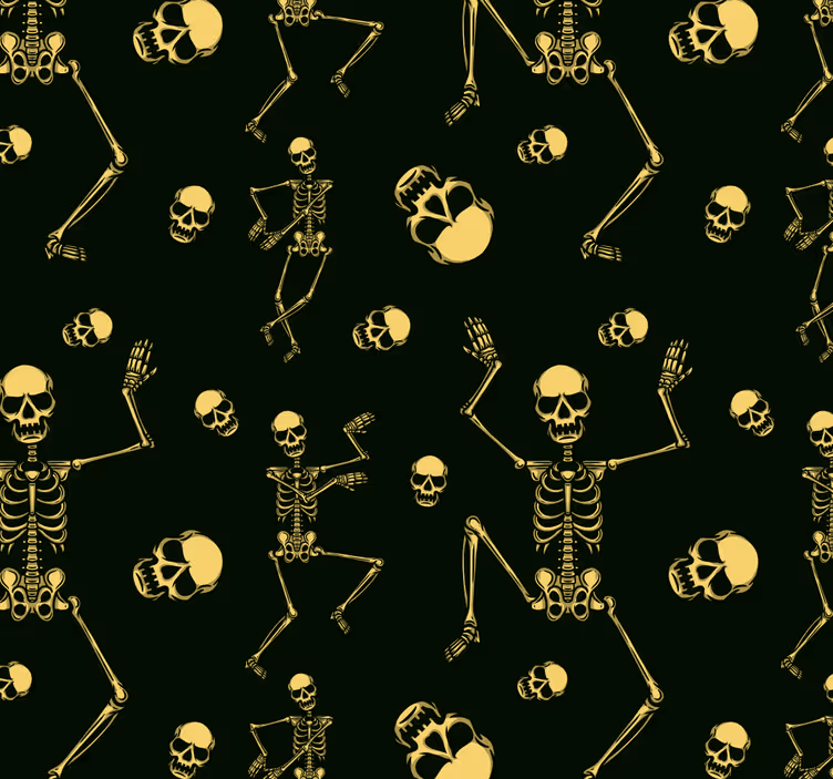 Carta da parati Halloween disegno scheletri neri - TenStickers