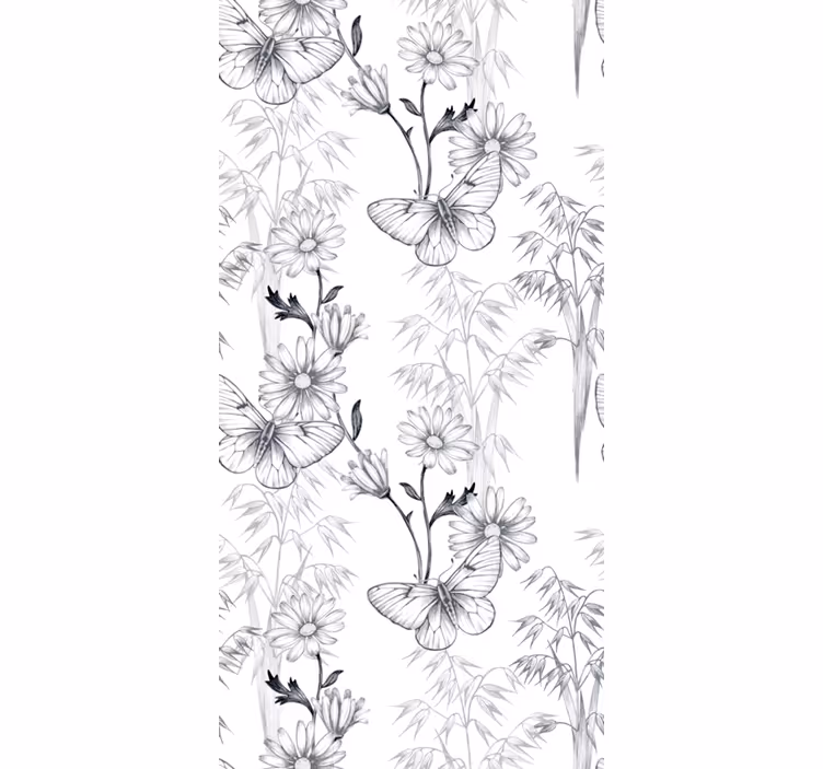 Carta da parati farfalle motivo fiori neri - TenStickers