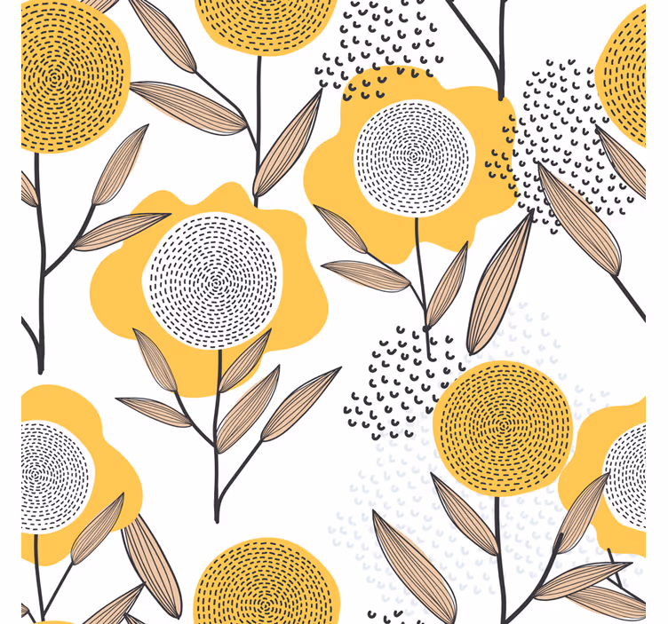 Carta da parati soggiorno motivo floreale giallo astratto - TenStickers